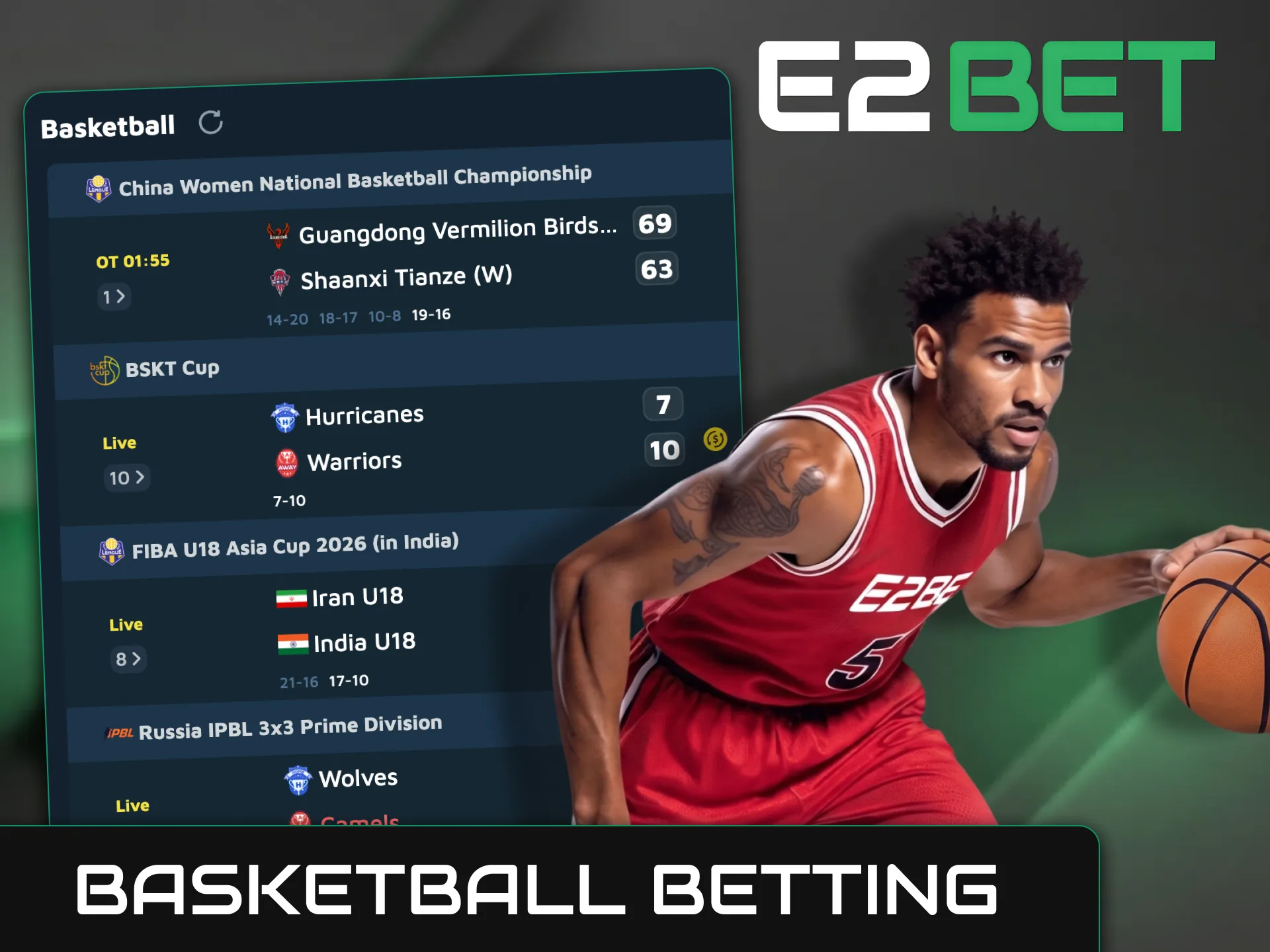 Explore the basketball betting section at the E2BET sports platform.